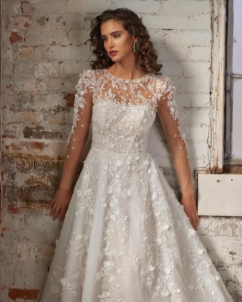 123234 long sleeve sparkly wedding dress with a line silhouette3